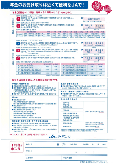 JAの年金自動受取り　2